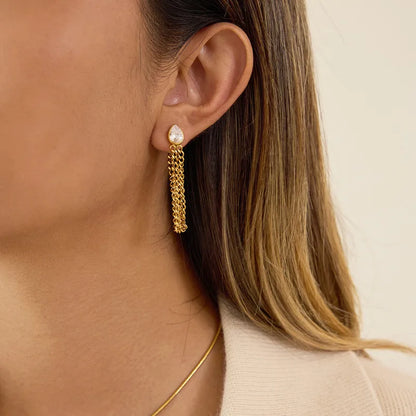 Σκουλαρίκια επιχρυσωμένο ατσάλι με αλυσίδα και zircon-EA637