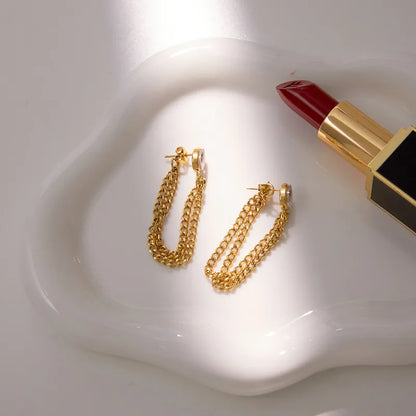 Σκουλαρίκια επιχρυσωμένο ατσάλι με αλυσίδα και zircon-EA637