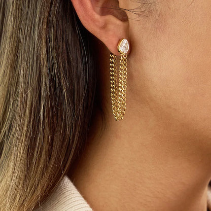 Σκουλαρίκια επιχρυσωμένο ατσάλι με αλυσίδα και zircon-EA637