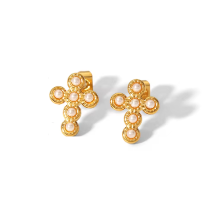 Σκουλαρίκια σταυρός μικρά χρυσά ατσάλινα-EA570