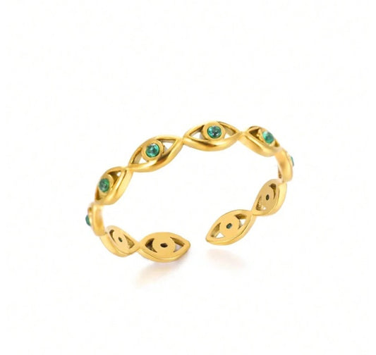 Ring Golding Glazed Eyes with Green Zircon-R211
