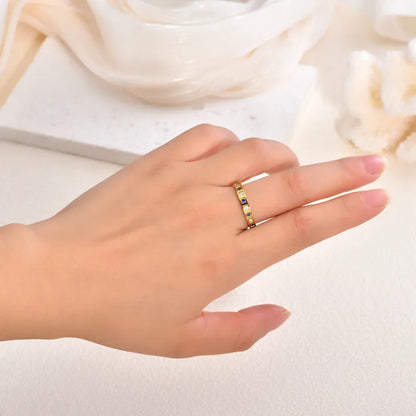 Inel din oțel placat cu aur cu zirconiu albastru și argintiu-R010