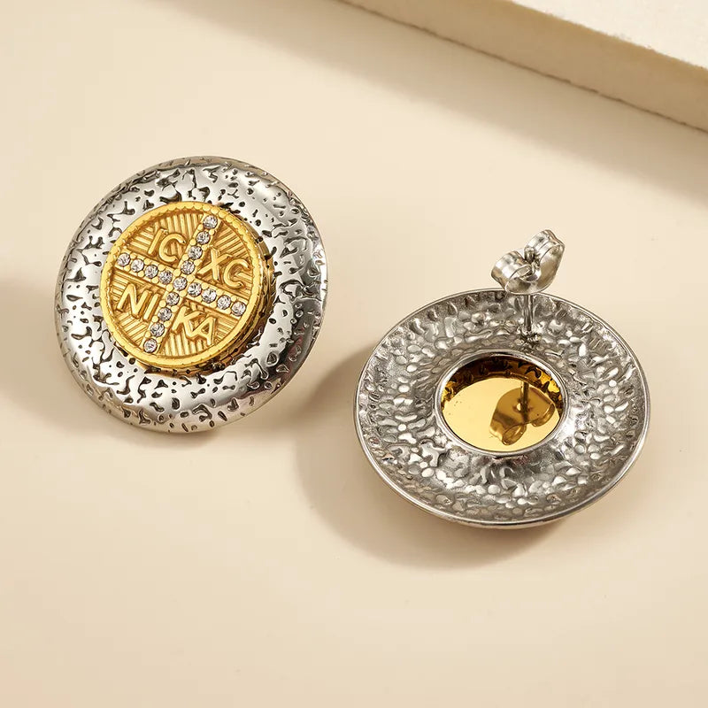 Gold steel earrings with brown stones - EA320