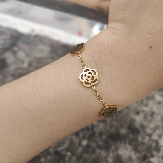Βραχιόλι επιχρυσωμένο ατσάλι με λουλούδια-BR236