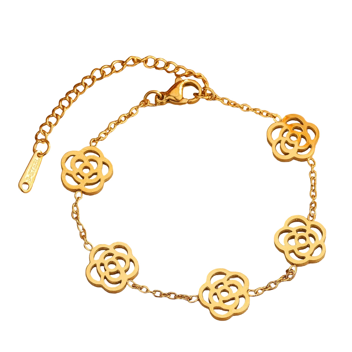 Bratara din otel placat cu aur cu flori-BR236