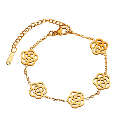 Bratara din otel placat cu aur cu flori-BR236