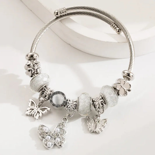 Bangle Bracelet with White Butterflies -BR257