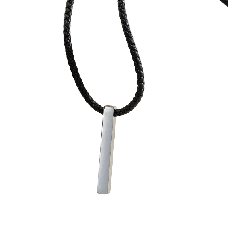 Κολιέ ατσάλινο stick με δερμάτινο σχοινί-NE543