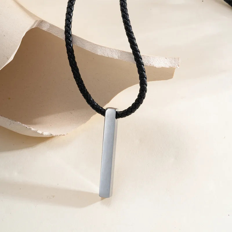 Κολιέ ατσάλινο stick με δερμάτινο σχοινί-NE543