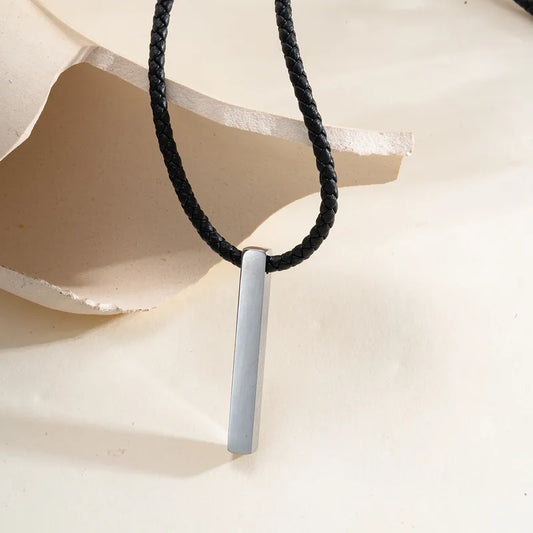 Κολιέ ατσάλινο stick με δερμάτινο σχοινί-NE543