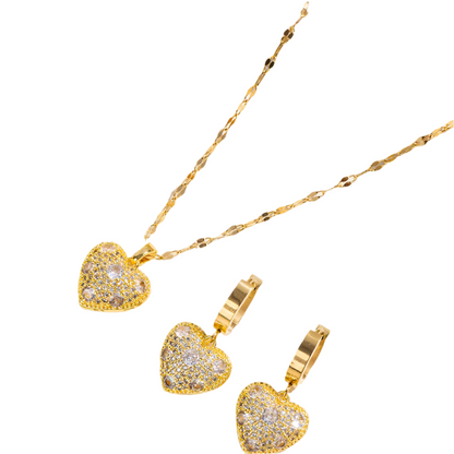 Set of steel necklace and loud earrings with rhinestones-set005