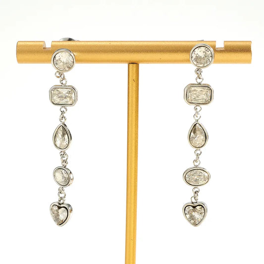 Boucles d'oreilles en acier argenté avec zircons - EA278