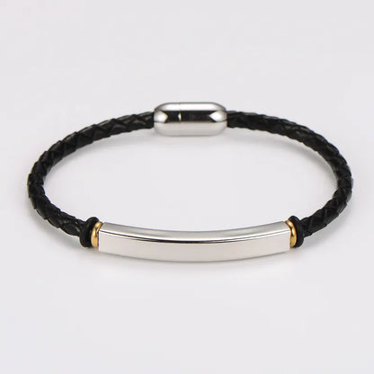 Pulseira masculina com aço inoxidável e corda preta-BR220