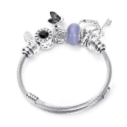 Bratara din otel cu lebada si brelocuri-BR231