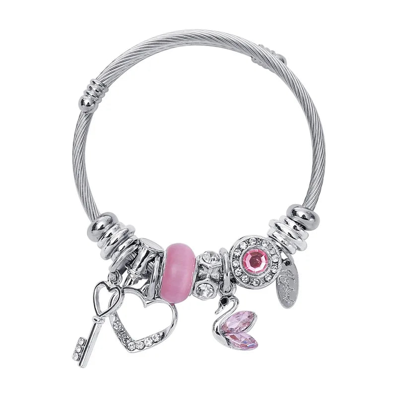 Bangle bracelet with pink swan - Br038