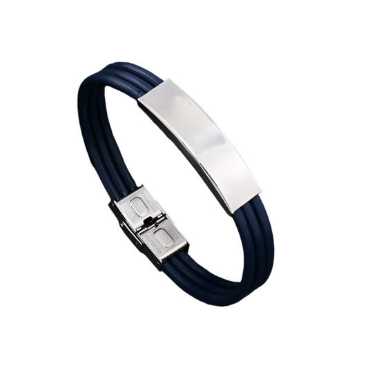 Blue Bracelet with steel and blue leather-br220