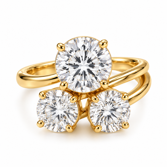 Steel gold ring with 3 zircons - R175