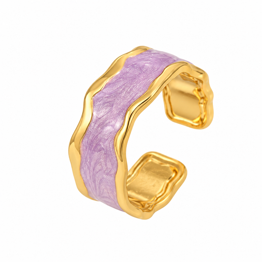 Bague acier doré avec violet - R288