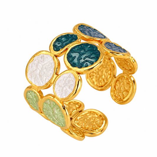 Steel ring with green shades - R072