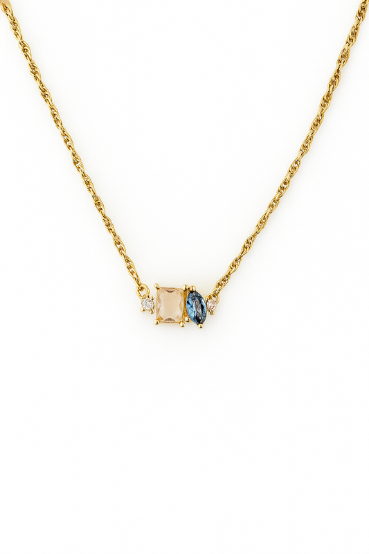 Κολιέ ατσάλινο με μπλε πέτρα - w347