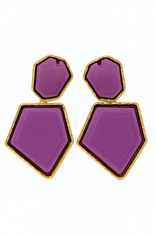 Brass acrylic earrings purple - w373