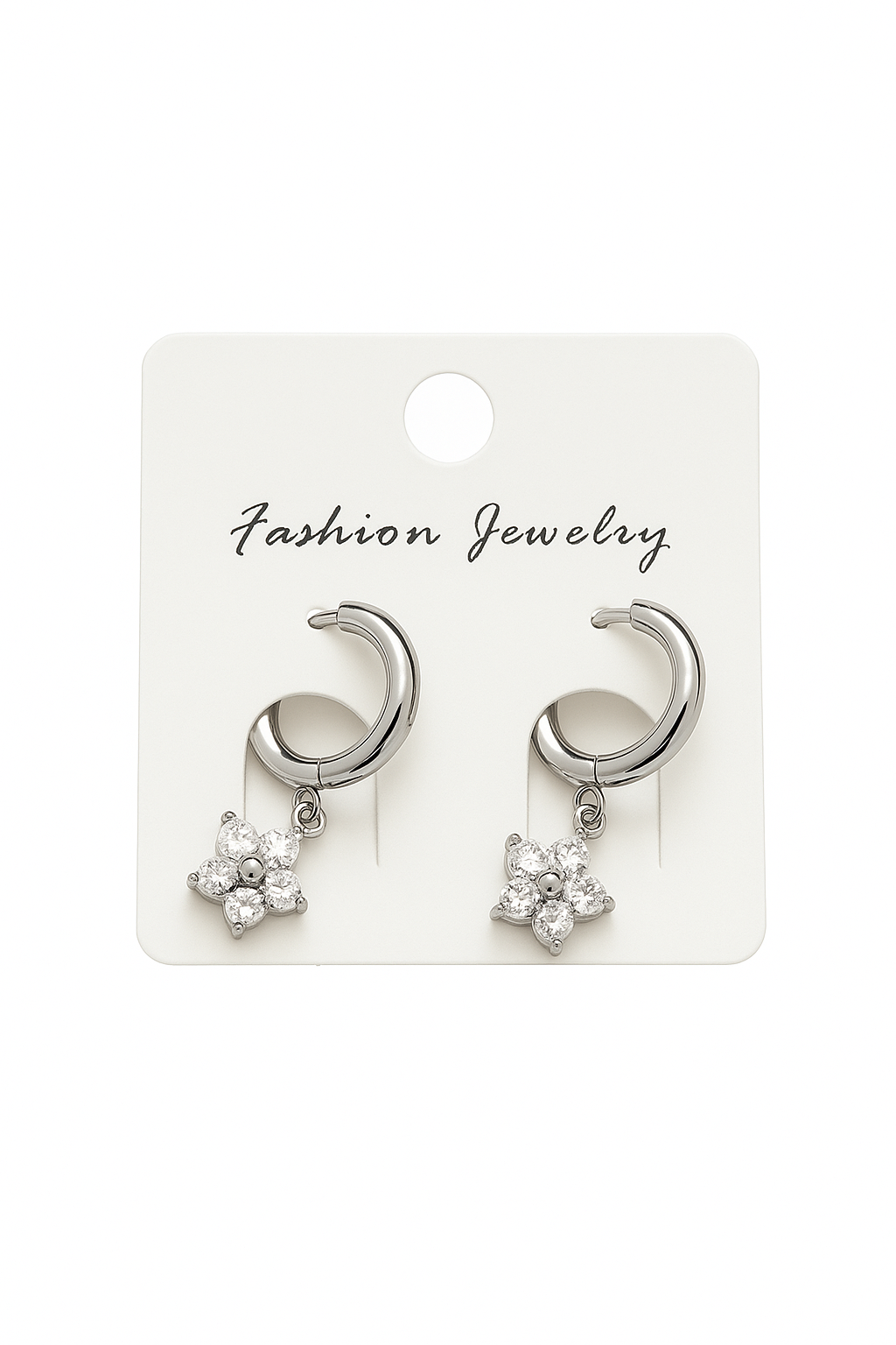Brass earrings with zircon flowers - w406