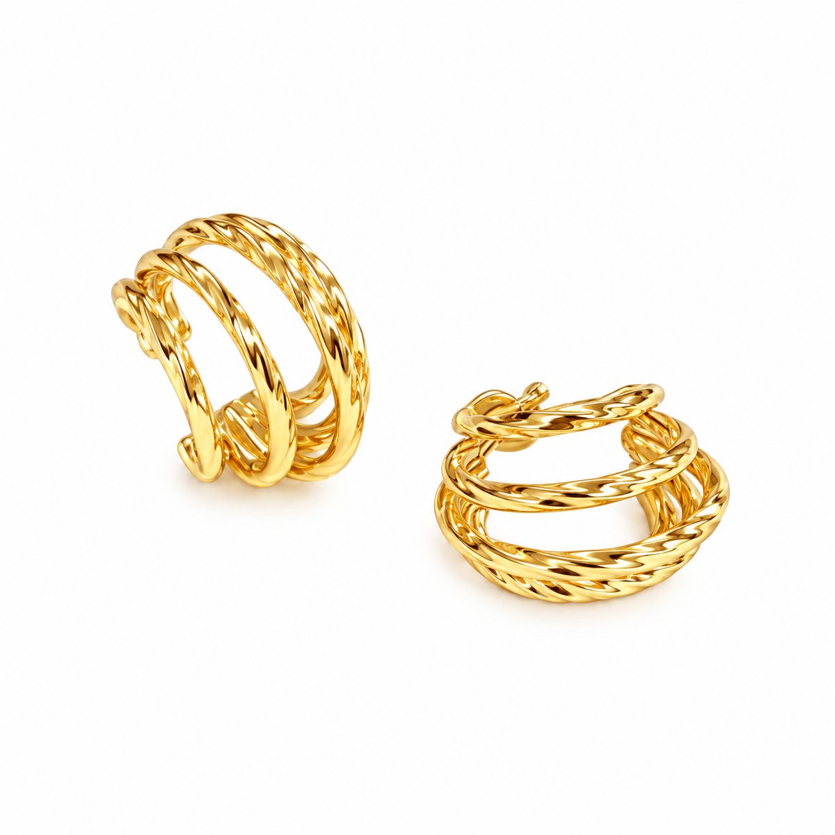 Steel Triple Gold Hoop Earrings - EA616