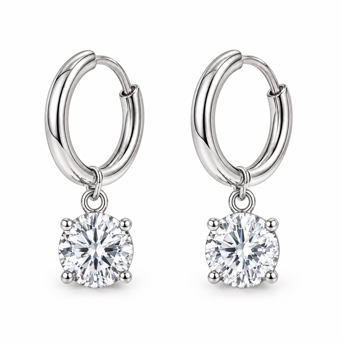 Boucles d'oreilles Créoles Acier Argenté avec Zircons Ronds - EA655