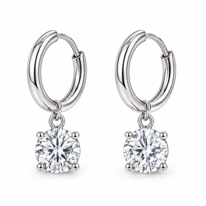 Boucles d'oreilles Créoles Acier Argenté avec Zircons Ronds - EA655