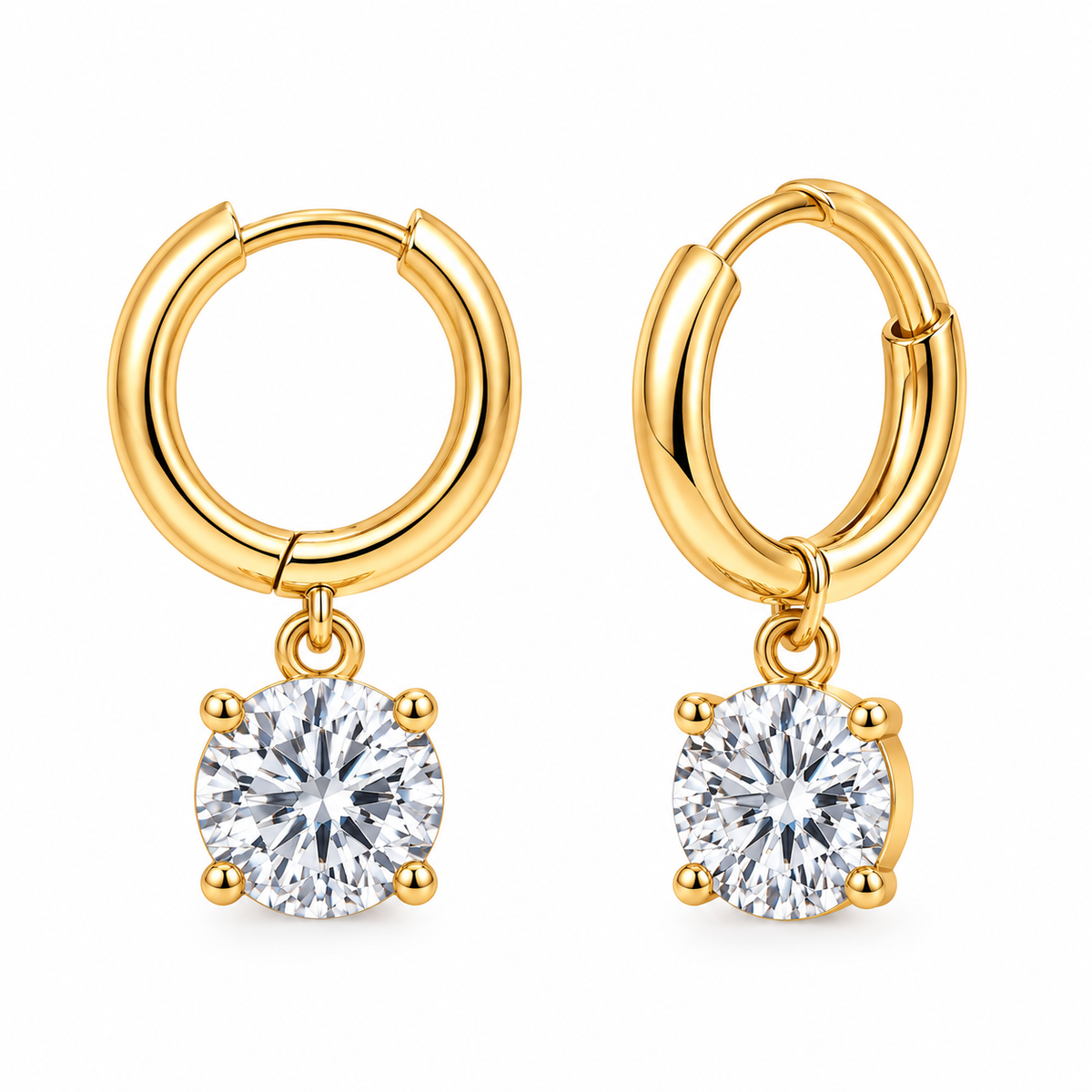 Boucles d'oreilles Créoles en Acier Doré avec Zircons Ronds - EA426