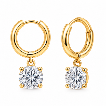 Boucles d'oreilles Créoles en Acier Doré avec Zircons Ronds - EA426