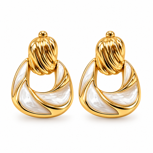 Boucles d'oreilles en acier beige avec or - EA822