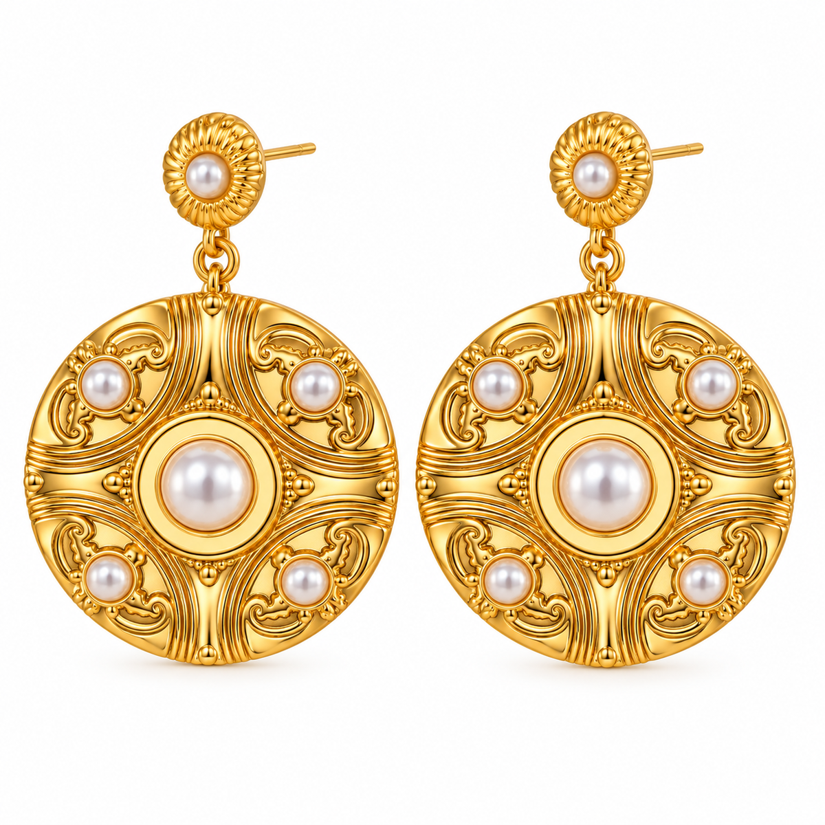 Steel gold plate earrings with pearls- EA408