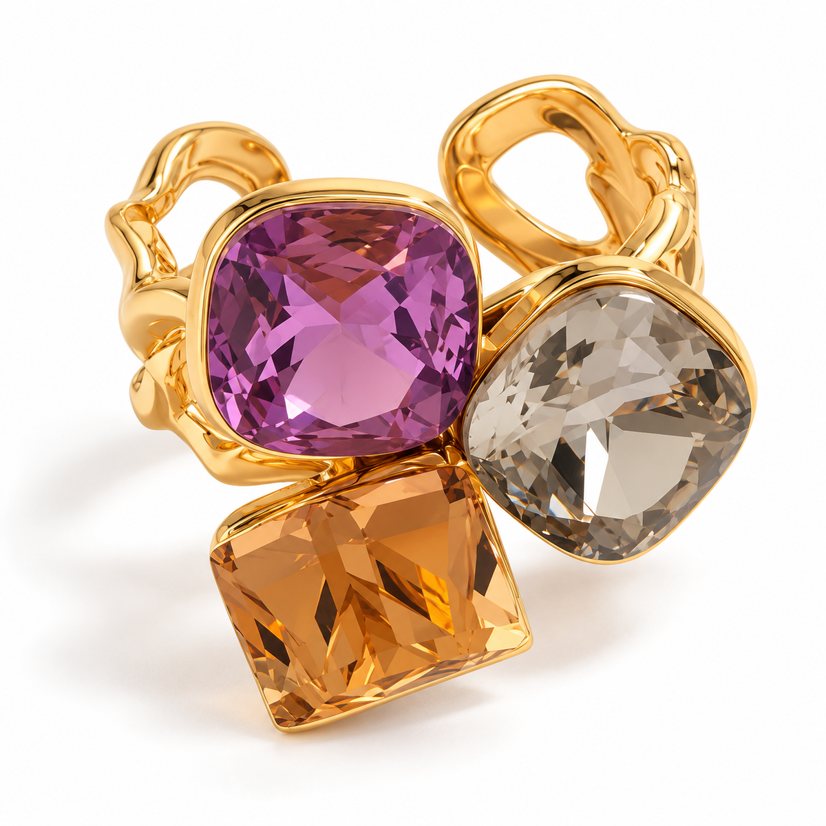 Steel gold ring with crystals - R238