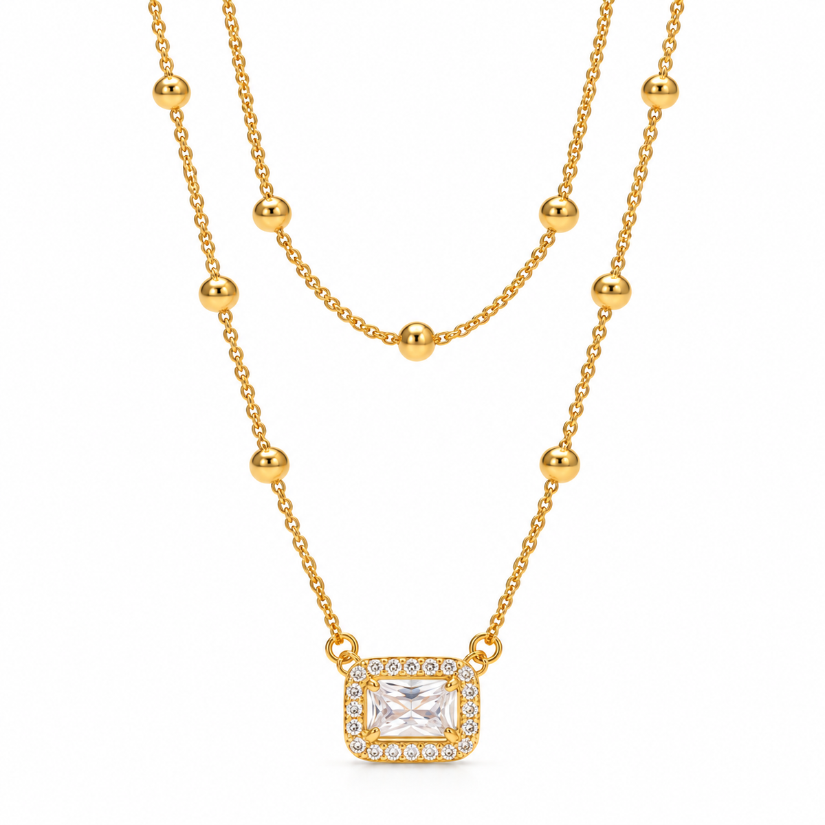 Collana in acciaio dorato con zirconi blu - NE713