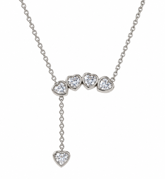 Steel silver necklace with small zircon hearts - NE068