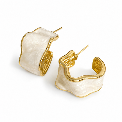 Steel gold earrings with white resin - EA211