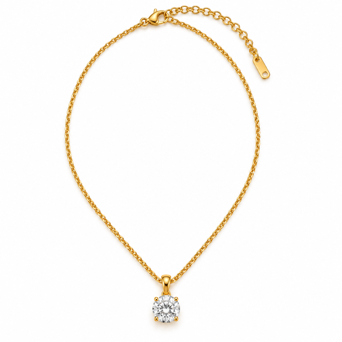 Collana in acciaio placcato oro con zircone tondo-NE022
