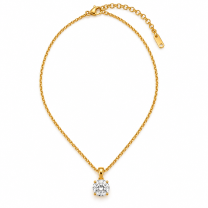 Collana in acciaio placcato oro con zircone tondo-NE022