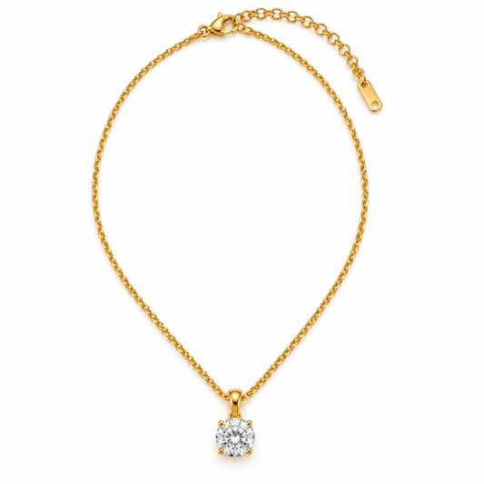 Gold-plated steel necklace with round zircon-NE022