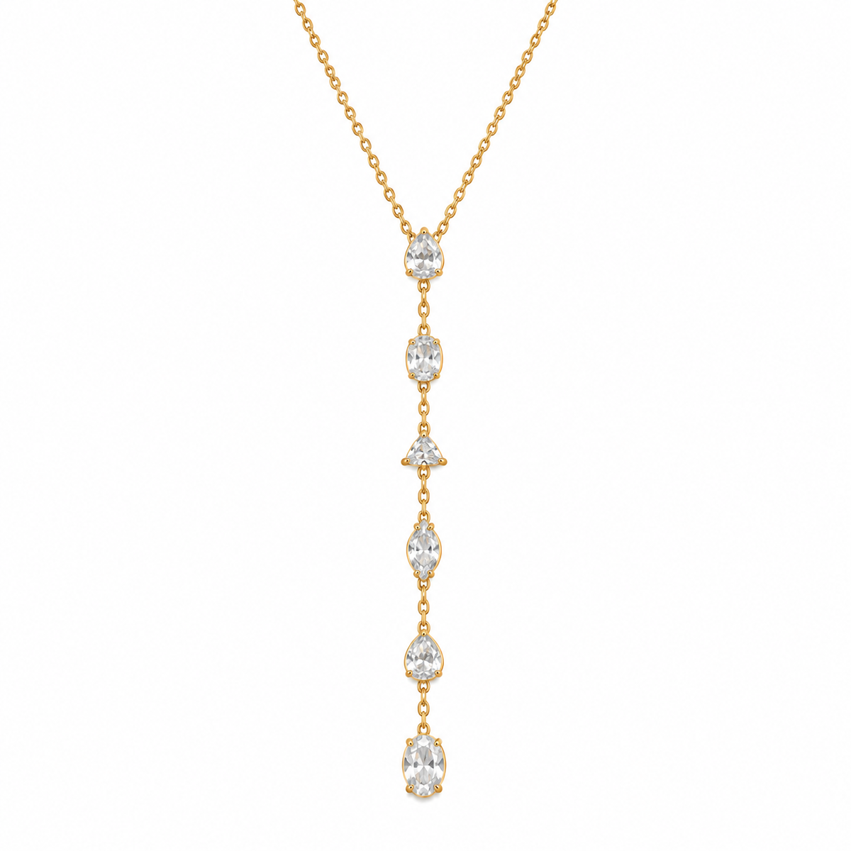 Collier long en acier avec zircon - NE019