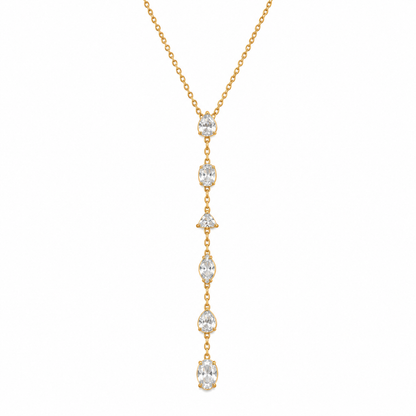 Collier long en acier avec zircon - NE019