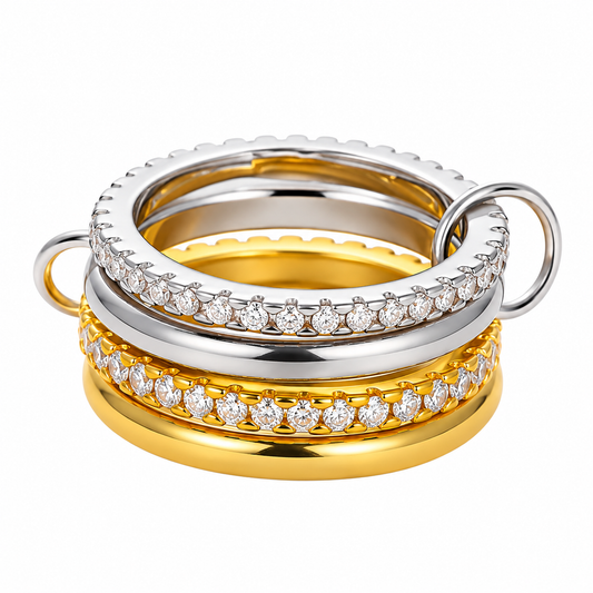 Steel ring with 4 zircon rings - R039