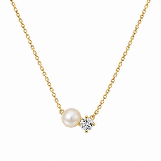 Steel necklace with pearl and zircon - NE176