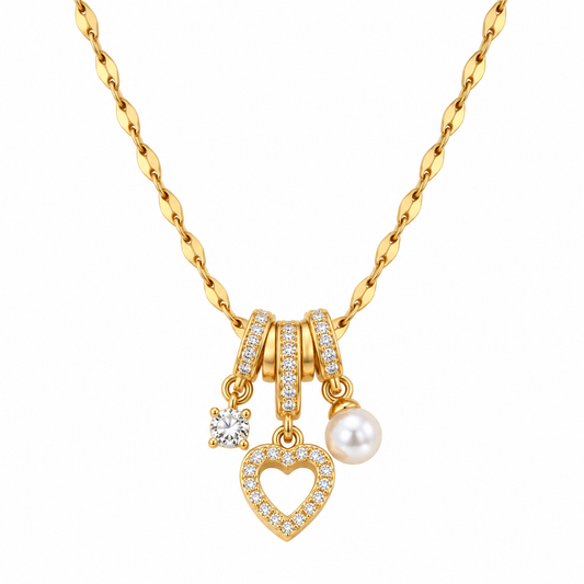 Collier en acier doré avec zircons bleus - NE713