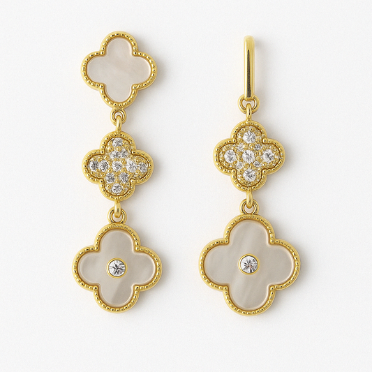 Brass earrings with white gray waters - w174