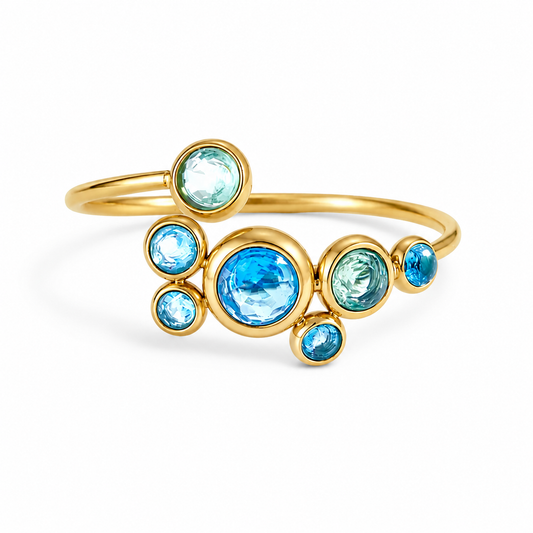 Blue zircon steel ring - R091