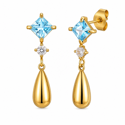 Stahlgoldohrringe mit blauem Zirkon – EA378