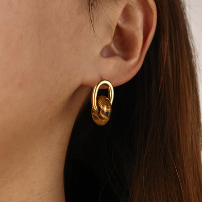 Cercei din oțel placat cu aur cu piatră naturală-EA828