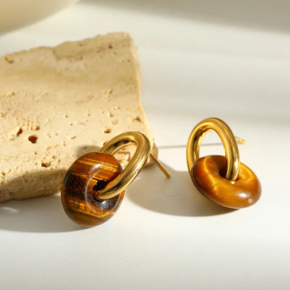 Cercei din oțel placat cu aur cu piatră naturală-EA828